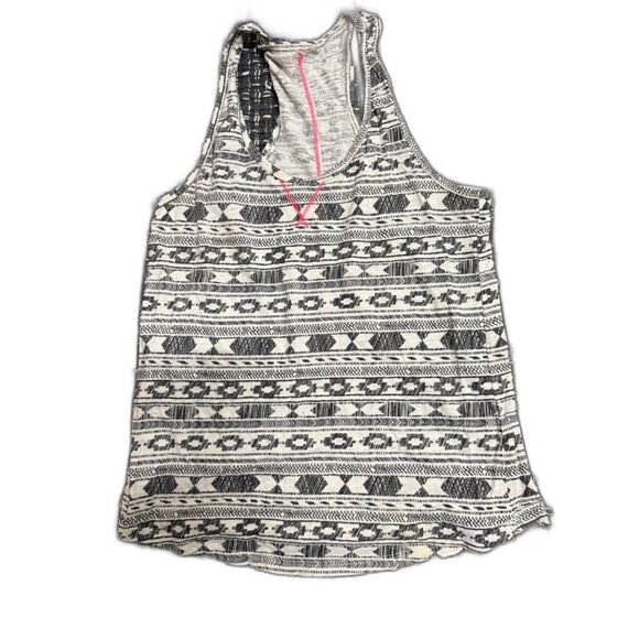 Handmade Tops - Black & White Aztec Racerback Tank Top with Pink Stitching